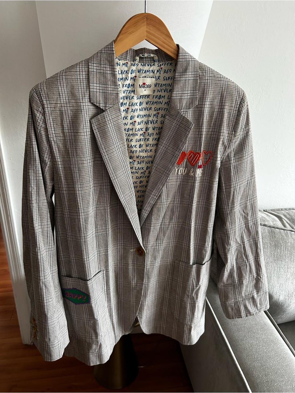 Me369 Freya Checks Hello Blazer Size M Womens Preppy - Picture 3 of 16